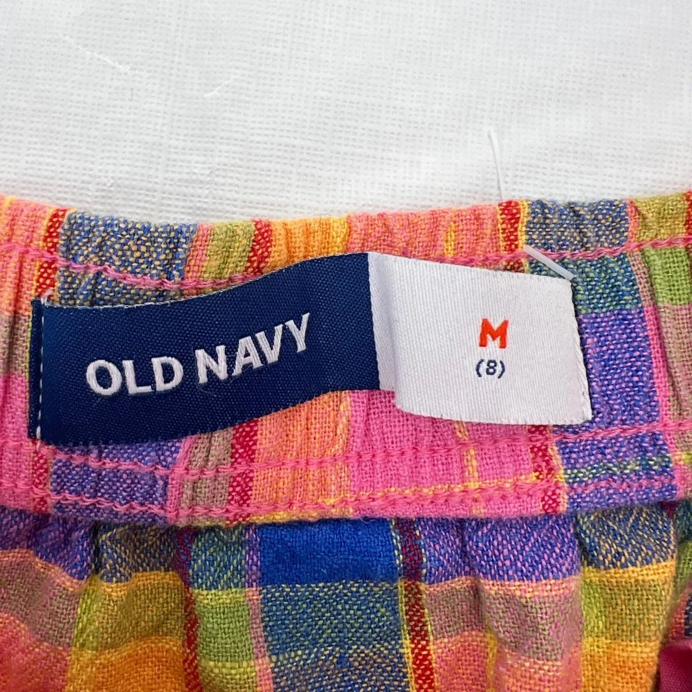 Old Navy Girls Rainbow Plaid Mini Skirt Elastic‎ Waist Pink Blue Orange Size M 8